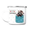 Auf dem Bild ist das Produkt: Individueller Emaille Campingbecher Waschbär Geschenk Geburtstag Kindertasse zum Preis von €18.9 abgebildet.