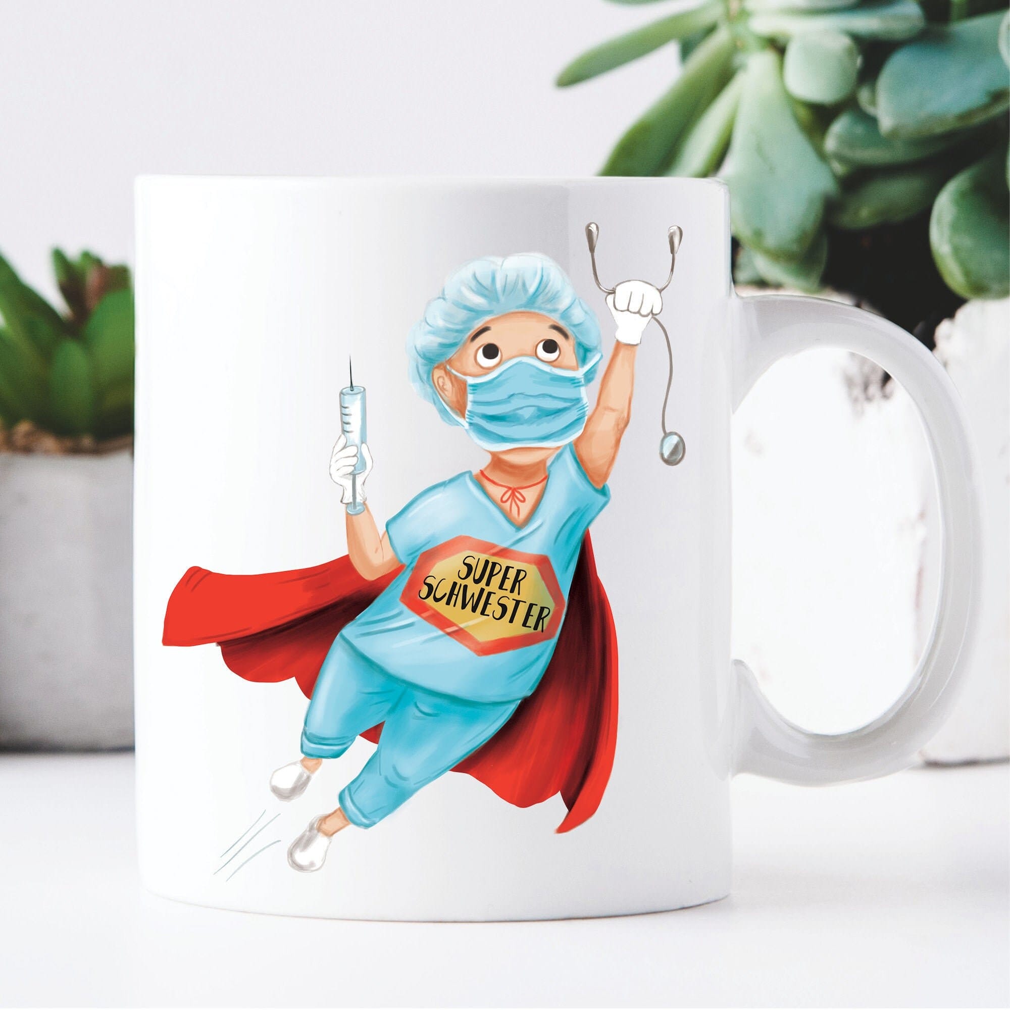 Keramik Tasse Krankenschwester Super Schwester Maske Corona Geschenkidee Spruch