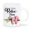 Auf dem Bild ist das Produkt: Keramiktasse bedruckt Faultier Relax Tasse personalisiertes Geschenk Mama Muttertag zum Preis von €18.9 abgebildet.