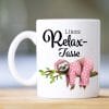 Auf dem Bild ist das Produkt: Keramiktasse bedruckt Faultier Relax Tasse personalisiertes Geschenk Mama Muttertag zum Preis von €18.9 abgebildet.