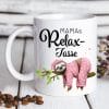 Auf dem Bild ist das Produkt: Keramiktasse bedruckt Faultier Relax Tasse personalisiertes Geschenk Mama Muttertag zum Preis von €18.9 abgebildet.