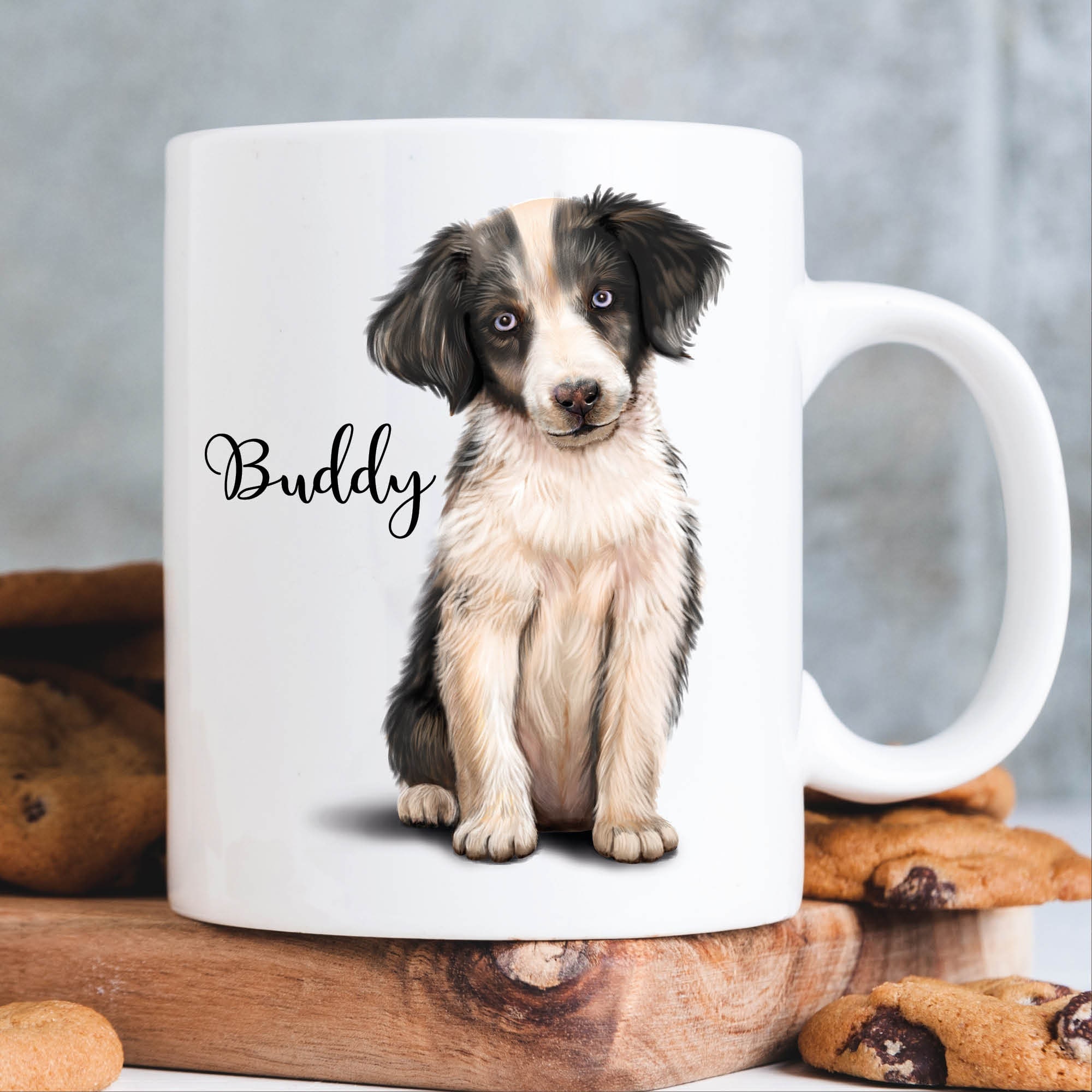 Keramiktasse bedruckt Hund Australian Shepherd mit Wunschnamen Kaffeetasse personalisiert Geschenk Geburtstag 330 ml