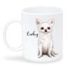 Auf dem Bild ist das Produkt: Keramiktasse bedruckt Hund Chihuahua mit Wunschnamen Kaffeetasse personalisiert Geschenk Geburtstag 330 ml zum Preis von €18.9 abgebildet.