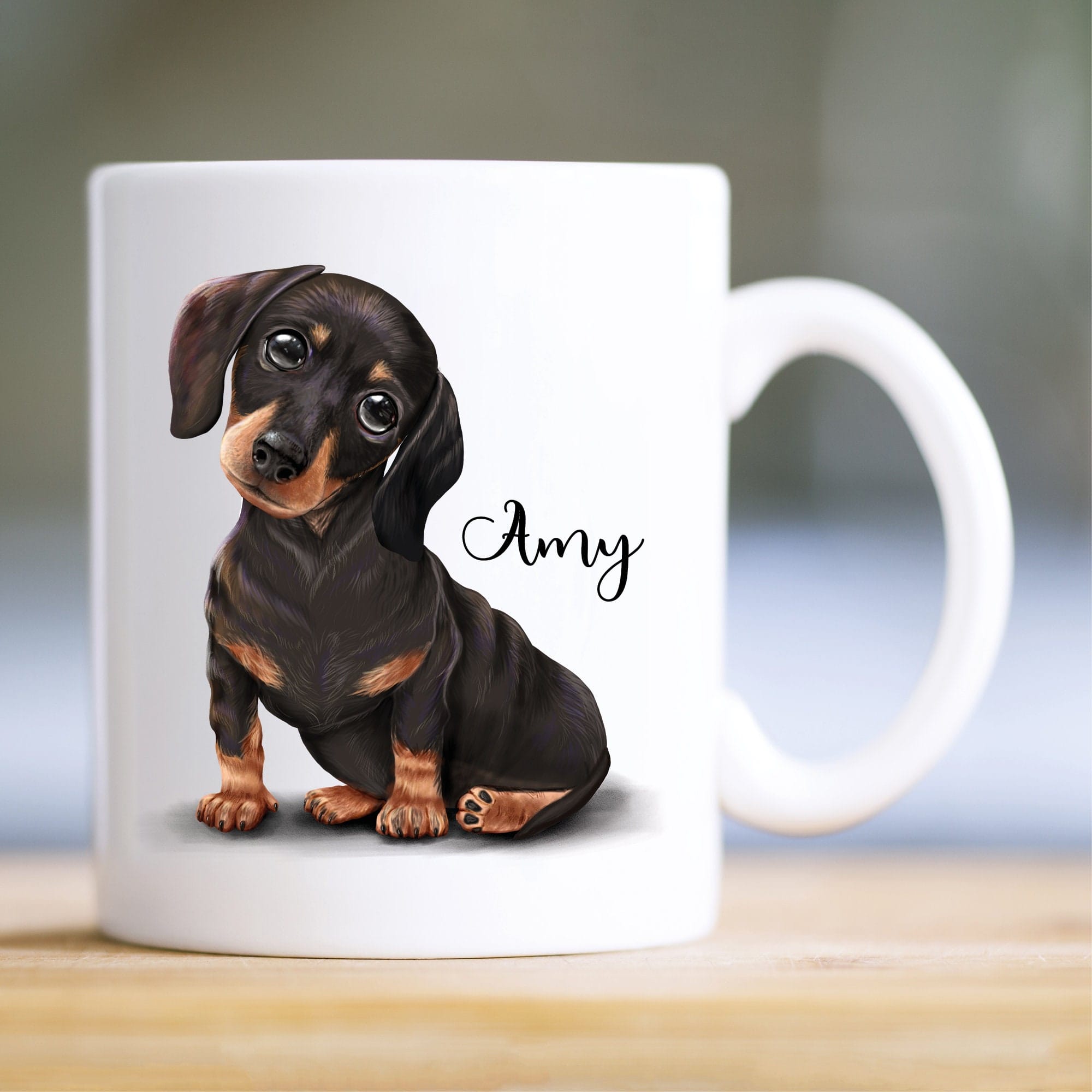 Keramiktasse bedruckt Hund Dackel mit Wunschnamen Kaffeetasse personalisiert Geschenk Geburtstag 330 ml