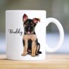 Auf dem Bild ist das Produkt: Keramiktasse bedruckt Hund Deutscher Schäferhund mit Wunschnamen Kaffeetasse personalisiert Geschenk Geburtstag 330 ml zum Preis von €18.9 abgebildet.