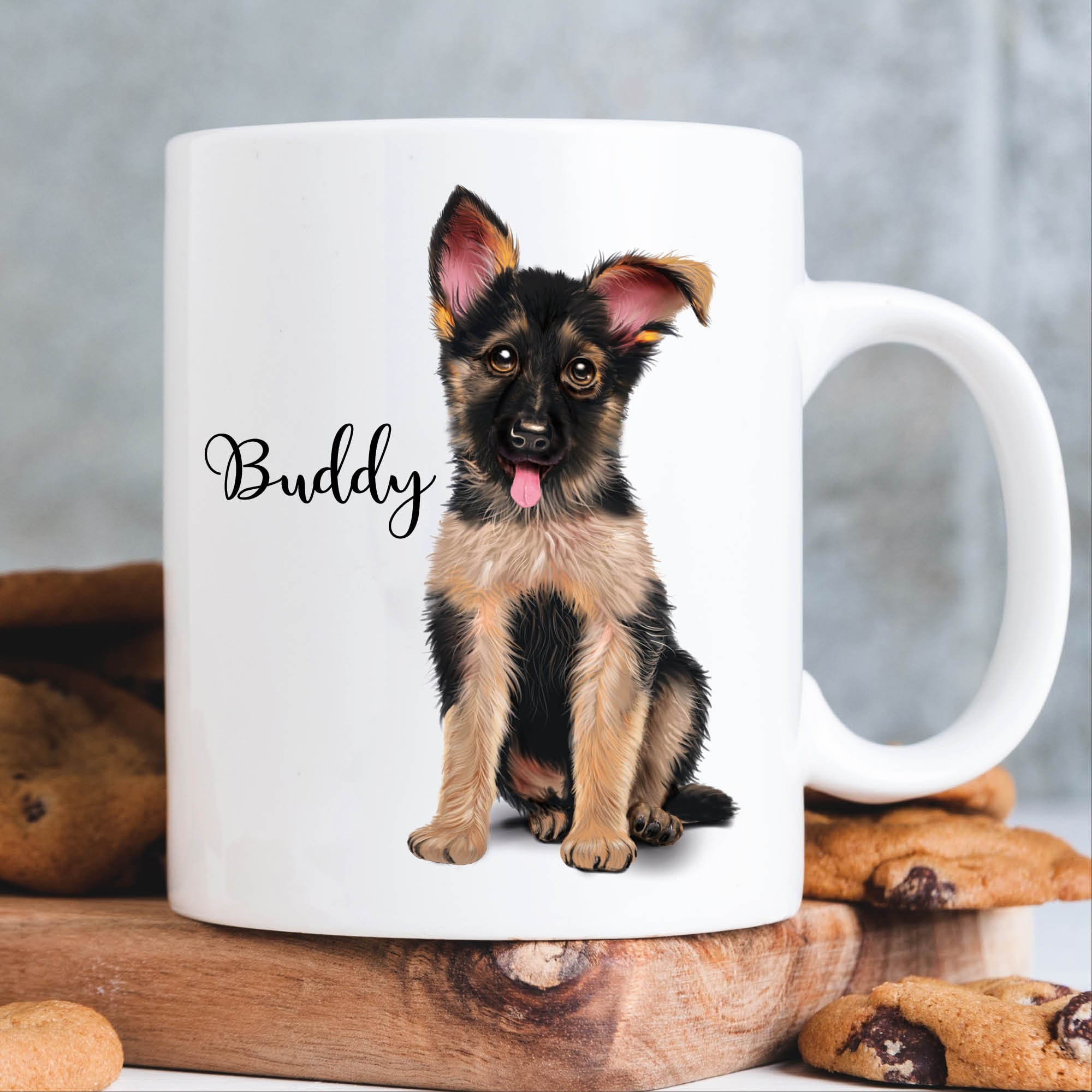 Keramiktasse bedruckt Hund Deutscher Schäferhund mit Wunschnamen Kaffeetasse personalisiert Geschenk Geburtstag 330 ml