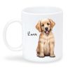 Auf dem Bild ist das Produkt: Keramiktasse bedruckt Hund Golden Retriever mit Wunschnamen Kaffeetasse personalisiert Geschenk Geburtstag 330 ml zum Preis von €18.9 abgebildet.