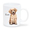 Auf dem Bild ist das Produkt: Keramiktasse bedruckt Hund Golden Retriever mit Wunschnamen Kaffeetasse personalisiert Geschenk Geburtstag 330 ml zum Preis von €18.9 abgebildet.