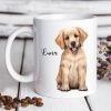 Auf dem Bild ist das Produkt: Keramiktasse bedruckt Hund Golden Retriever mit Wunschnamen Kaffeetasse personalisiert Geschenk Geburtstag 330 ml zum Preis von €18.9 abgebildet.