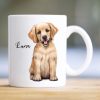 Auf dem Bild ist das Produkt: Keramiktasse bedruckt Hund Golden Retriever mit Wunschnamen Kaffeetasse personalisiert Geschenk Geburtstag 330 ml zum Preis von €18.9 abgebildet.