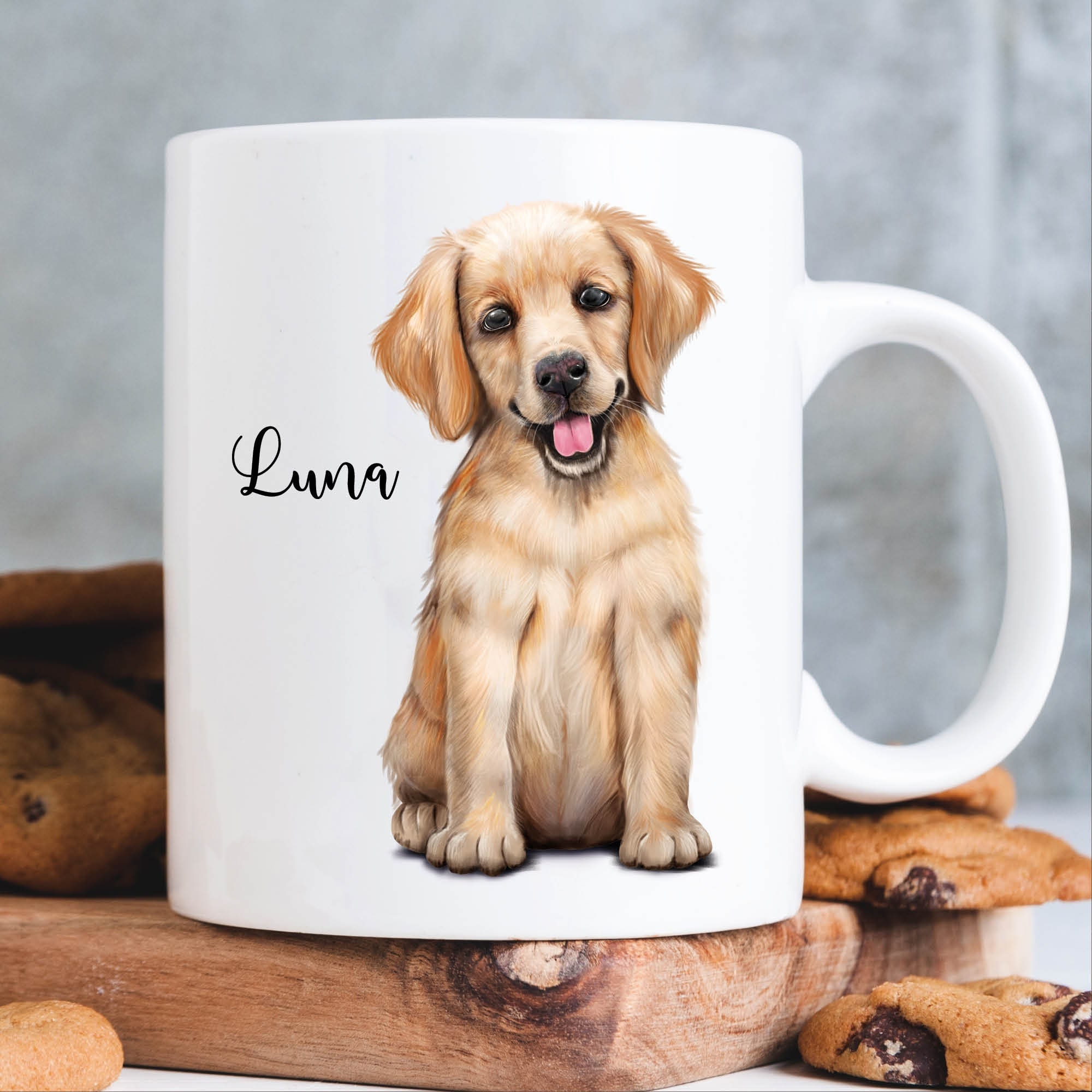 Keramiktasse bedruckt Hund Golden Retriever mit Wunschnamen Kaffeetasse personalisiert Geschenk Geburtstag 330 ml