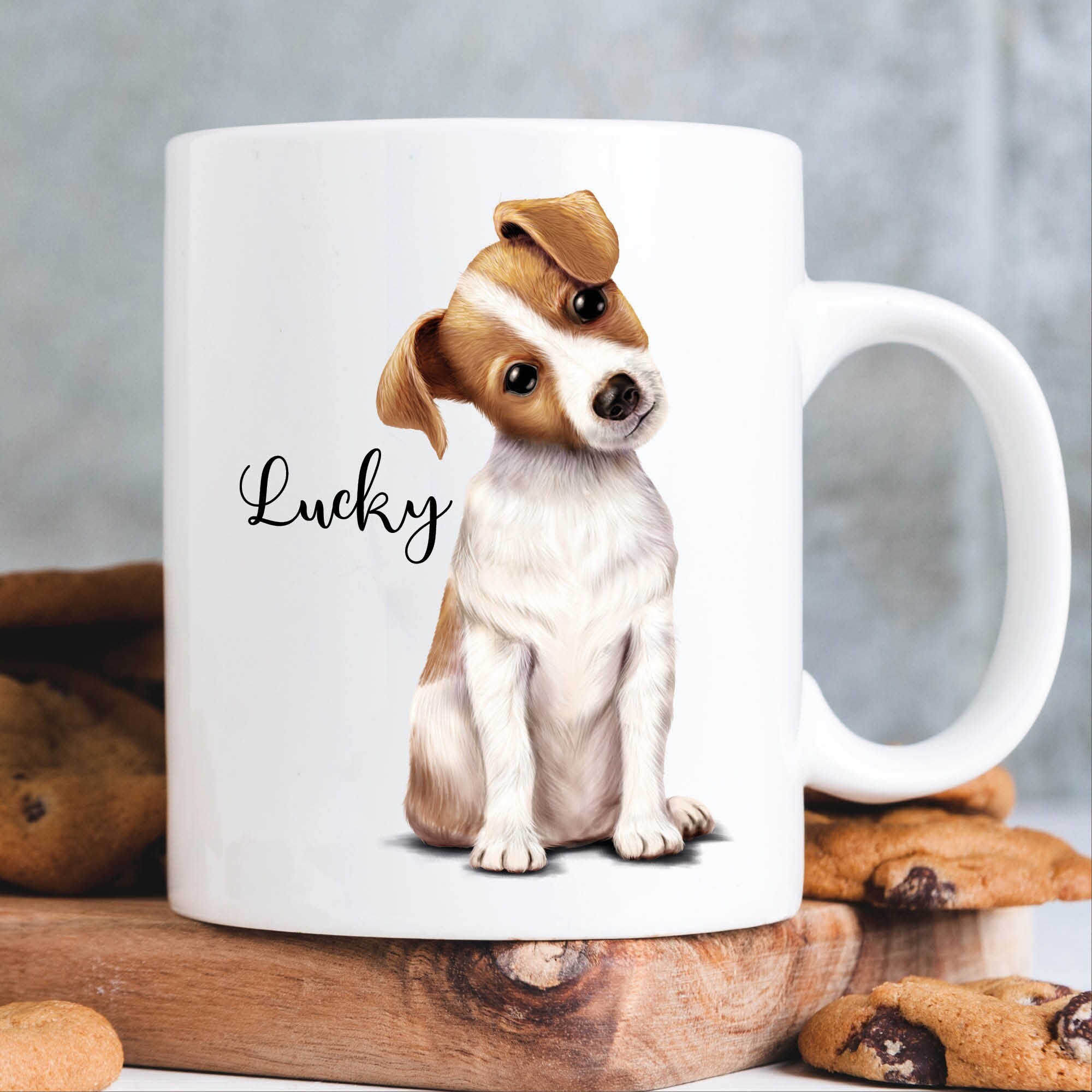 Keramiktasse bedruckt Hund Jack Russel Terrier mit Wunschnamen Kaffeetasse personalisiert Geschenk Geburtstag 330 ml