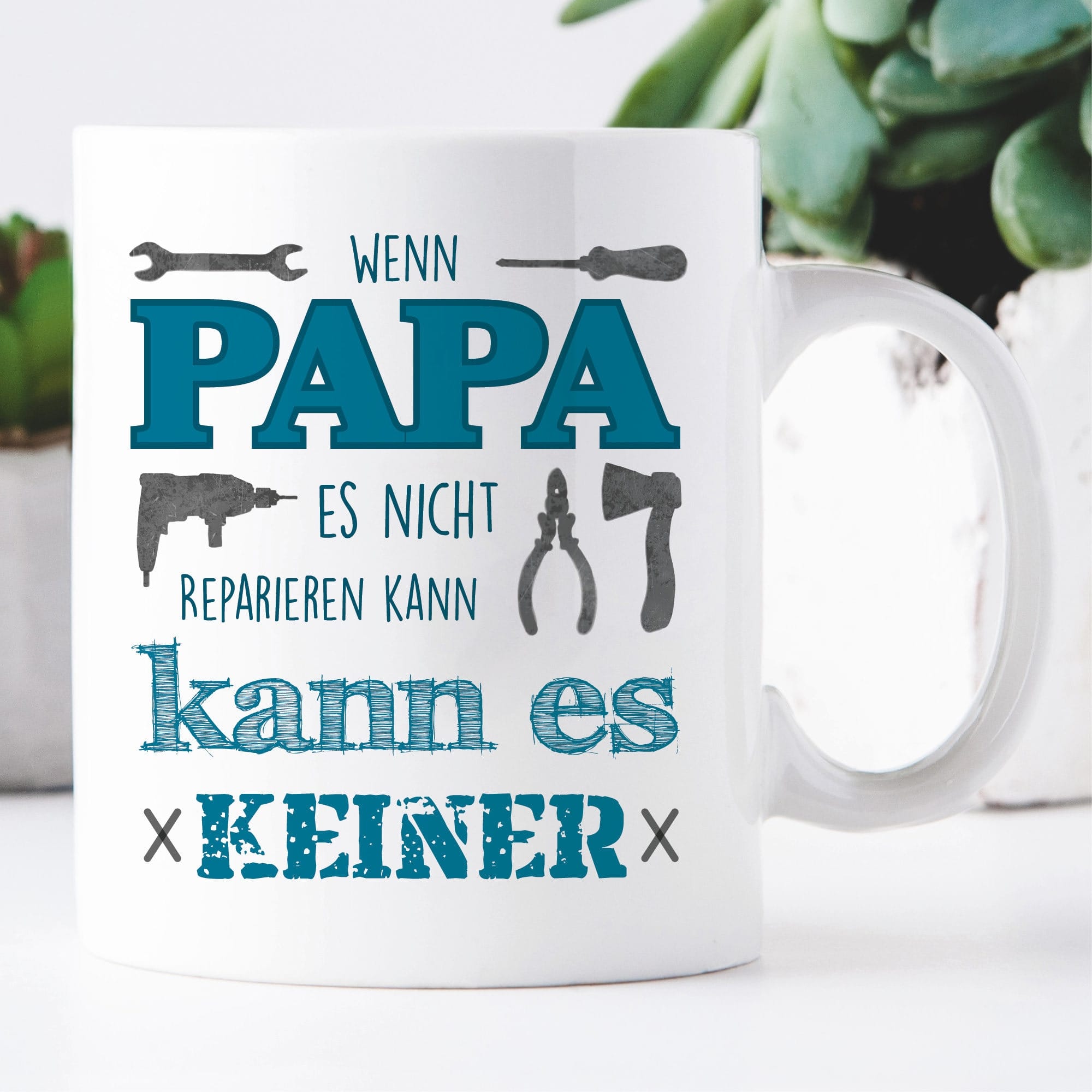 Keramiktasse bedruckt Wenn Papa oder Opa es nicht reparieren kann Geschenk Geburtstag Vatertag 330ml