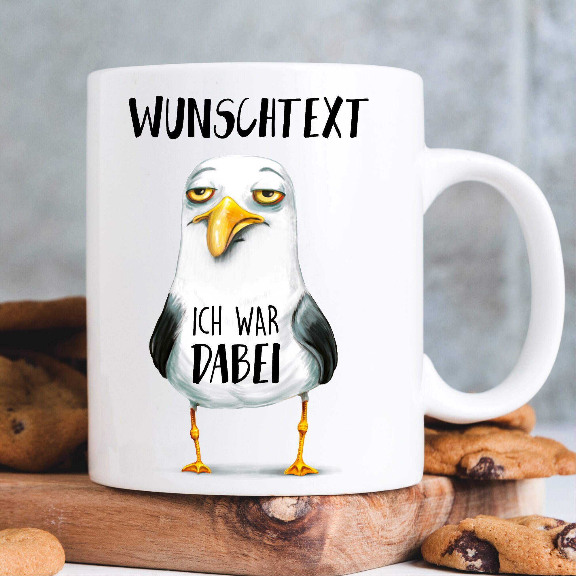 Keramiktasse Möwe Ich war dabei mit Wunschtext maritim Geschenkidee Geburtstag