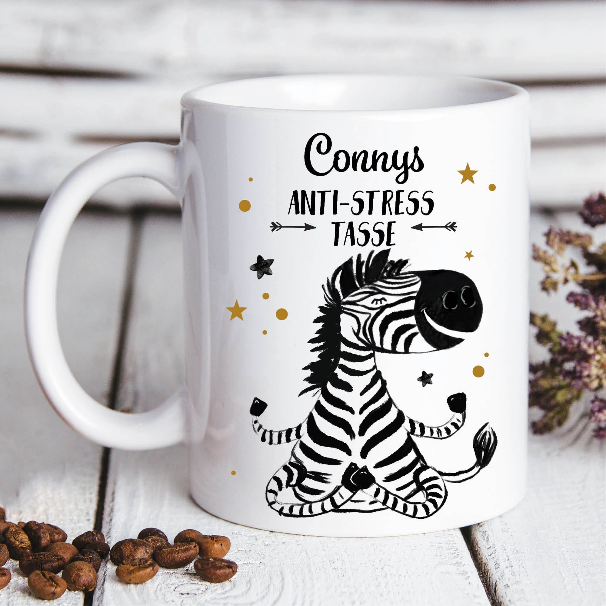 Keramiktasse Zebra Anti Stress Tasse personalisiert Wunschname Geschenk Geburtstag 330ml