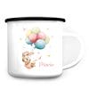 Auf dem Bild ist das Produkt: Kindertasse Campingbecher Emaille Hase mit Luftballons Geschenk Geburtstag personalisiert mit Wunschnamen zum Preis von €18.9 abgebildet.