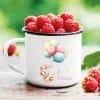 Auf dem Bild ist das Produkt: Kindertasse Campingbecher Emaille Hase mit Luftballons Geschenk Geburtstag personalisiert mit Wunschnamen zum Preis von €18.9 abgebildet.