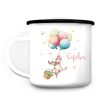Auf dem Bild ist das Produkt: Kindertasse Campingbecher Emaille Maus mit Luftballons Geschenk personalisiert mit Wunschnamen zum Preis von €18.9 abgebildet.