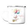 Auf dem Bild ist das Produkt: Kindertasse Campingbecher Emaille Maus mit Luftballons Geschenk personalisiert mit Wunschnamen zum Preis von €18.9 abgebildet.