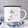 Auf dem Bild ist das Produkt: Kindertasse Campingbecher Emaille Maus mit Luftballons Geschenk personalisiert mit Wunschnamen zum Preis von €18.9 abgebildet.