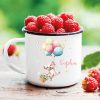 Auf dem Bild ist das Produkt: Kindertasse Campingbecher Emaille Maus mit Luftballons Geschenk personalisiert mit Wunschnamen zum Preis von €18.9 abgebildet.