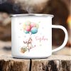 Auf dem Bild ist das Produkt: Kindertasse Campingbecher Emaille Maus mit Luftballons Geschenk personalisiert mit Wunschnamen zum Preis von €18.9 abgebildet.