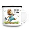 Auf dem Bild ist das Produkt: Kindertasse Emaille Becher Katze angeln Angel personalisiert mit Wunschname zum Preis von €18.9 abgebildet.