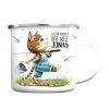 Auf dem Bild ist das Produkt: Kindertasse Emaille Becher Katze angeln Angel personalisiert mit Wunschname zum Preis von €18.9 abgebildet.