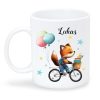 Auf dem Bild ist das Produkt: Personalisierte Kindertasse Tasse Fuchs Fahrrad Hurra ich bin ein Schulkind Geschenk Einschulung Schulanfang zum Preis von €18.90 abgebildet.