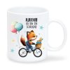 Auf dem Bild ist das Produkt: Personalisierte Kindertasse Tasse Fuchs Fahrrad Hurra ich bin ein Schulkind Geschenk Einschulung Schulanfang zum Preis von €18.90 abgebildet.