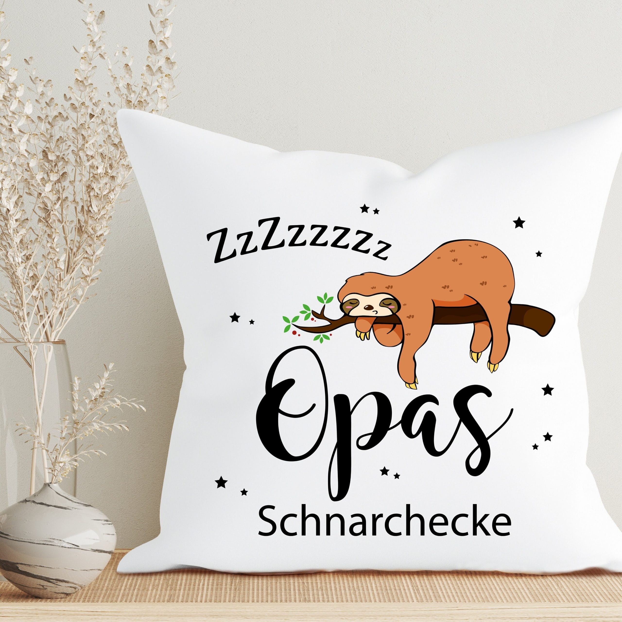 Kissen Faultier Opas Schnarchecke Polyester 40×40 cm Geschenk Geburtstag Großvater