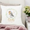 Auf dem Bild ist das Produkt: Kissen Geburt Blätterkranz Geschenk personalisiertes Geburtskissen Geschenk zur Taufe zum Preis von €16.90 abgebildet.
