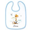 Auf dem Bild ist das Produkt: Bedrucktes Babylätzchen Giraffe Vögel Wolken mit Klettverschluss Wunschnamen Individuell Kinder Lätzchen Kleinkind zum Preis von €14.9 abgebildet.