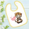 Auf dem Bild ist das Produkt: Bedrucktes Babylätzchen Katze Kätzchen Herz mit Klettverschluss Wunschnamen Individuell Kinder Lätzchen Kleinkind zum Preis von €14.90 abgebildet.