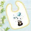 Auf dem Bild ist das Produkt: Bedrucktes Babylätzchen Panda Bär Luftballon Ballon Sterne mit Klettverschluss Wunschnamen Individuell Kinder Lätzchen Kleinkind zum Preis von €14.9 abgebildet.