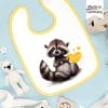 Auf dem Bild ist das Produkt: Bedrucktes Babylätzchen Waschbär Herz mit Klettverschluss Wunschnamen Individuell Kinder Lätzchen Kleinkind zum Preis von €14.90 abgebildet.