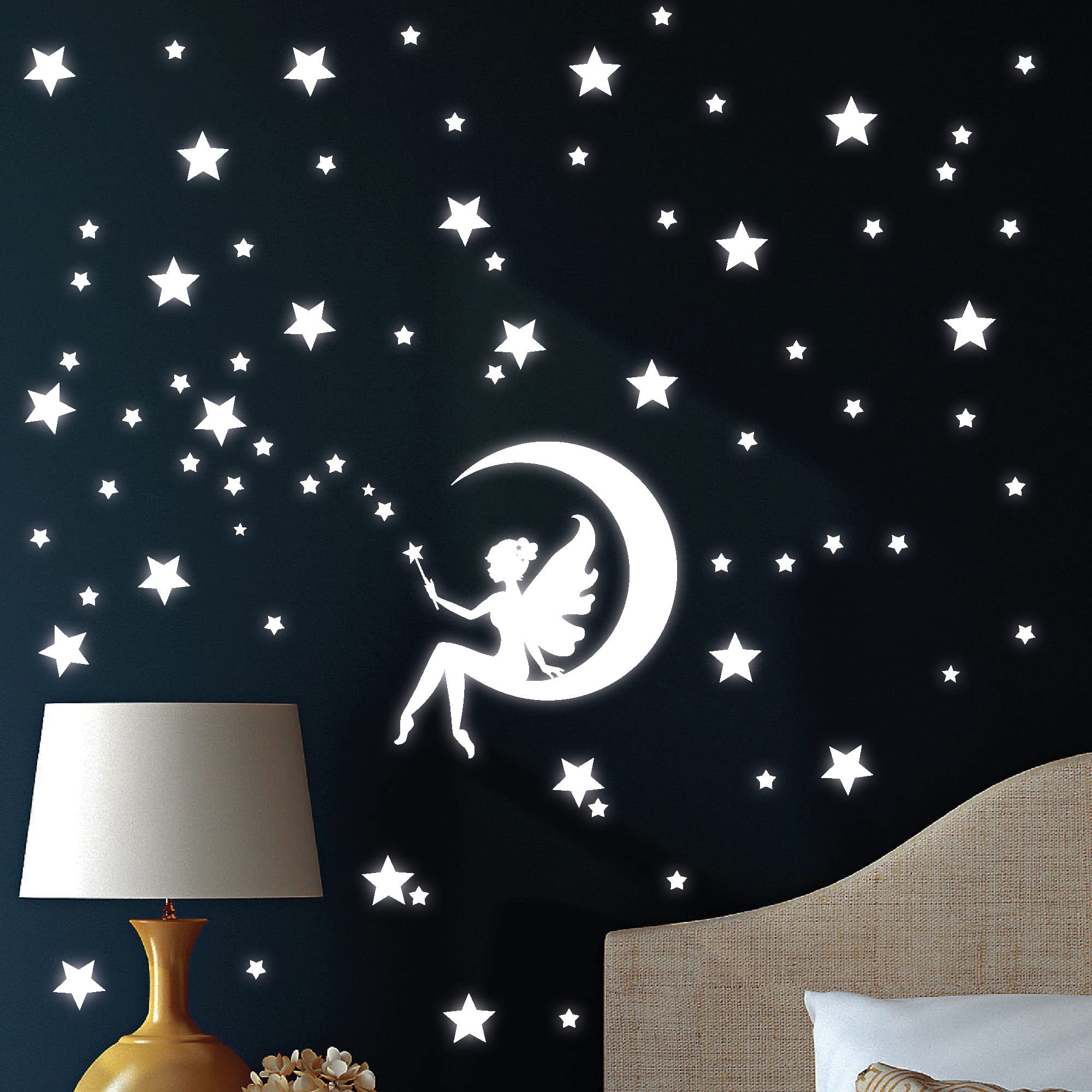 Leuchtaufkleber Fluoreszierende Fee Mond Sterne Leuchtsticker Kinderzimmer Sternenhimmel