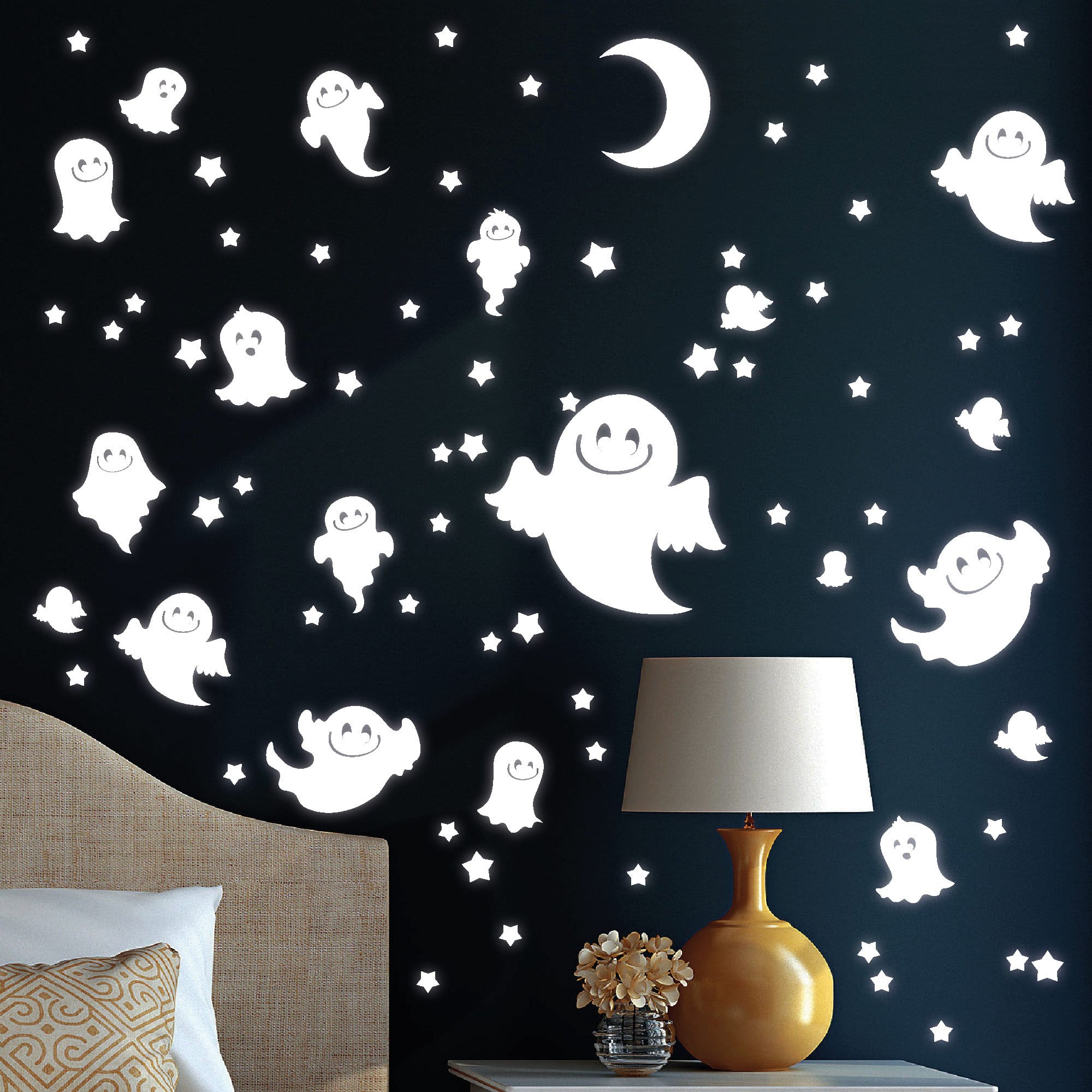 Leuchtaufkleber Niedliche Geister Sternen Mond Dekoration Kinderzimmer Sternenhimmel Leuchtsterne