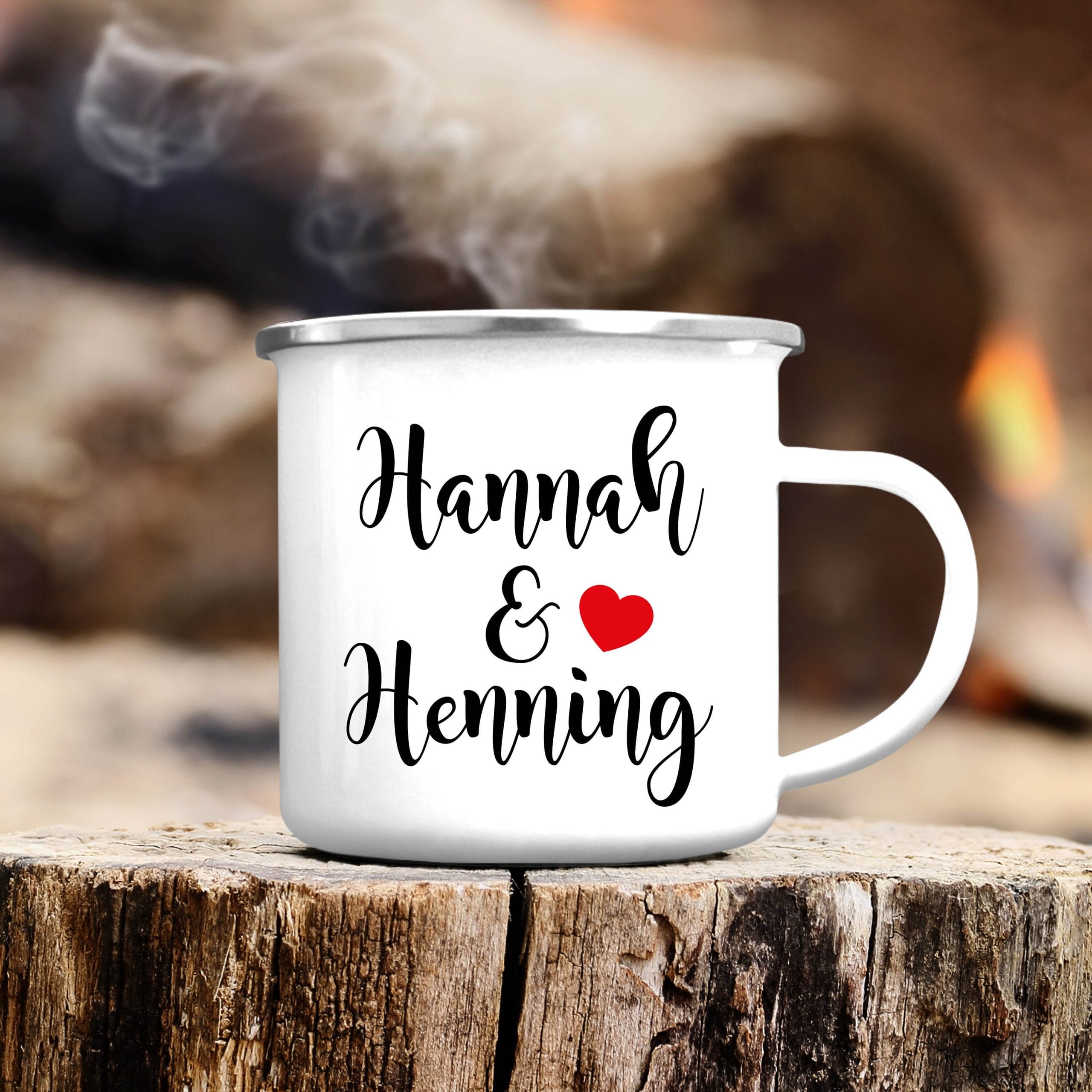 Personalisiertes individualisiertes Geschenk Campingbecher Emaille Paar – Wunschnamen Tasse, Geburtstagsgeschenk Liebe