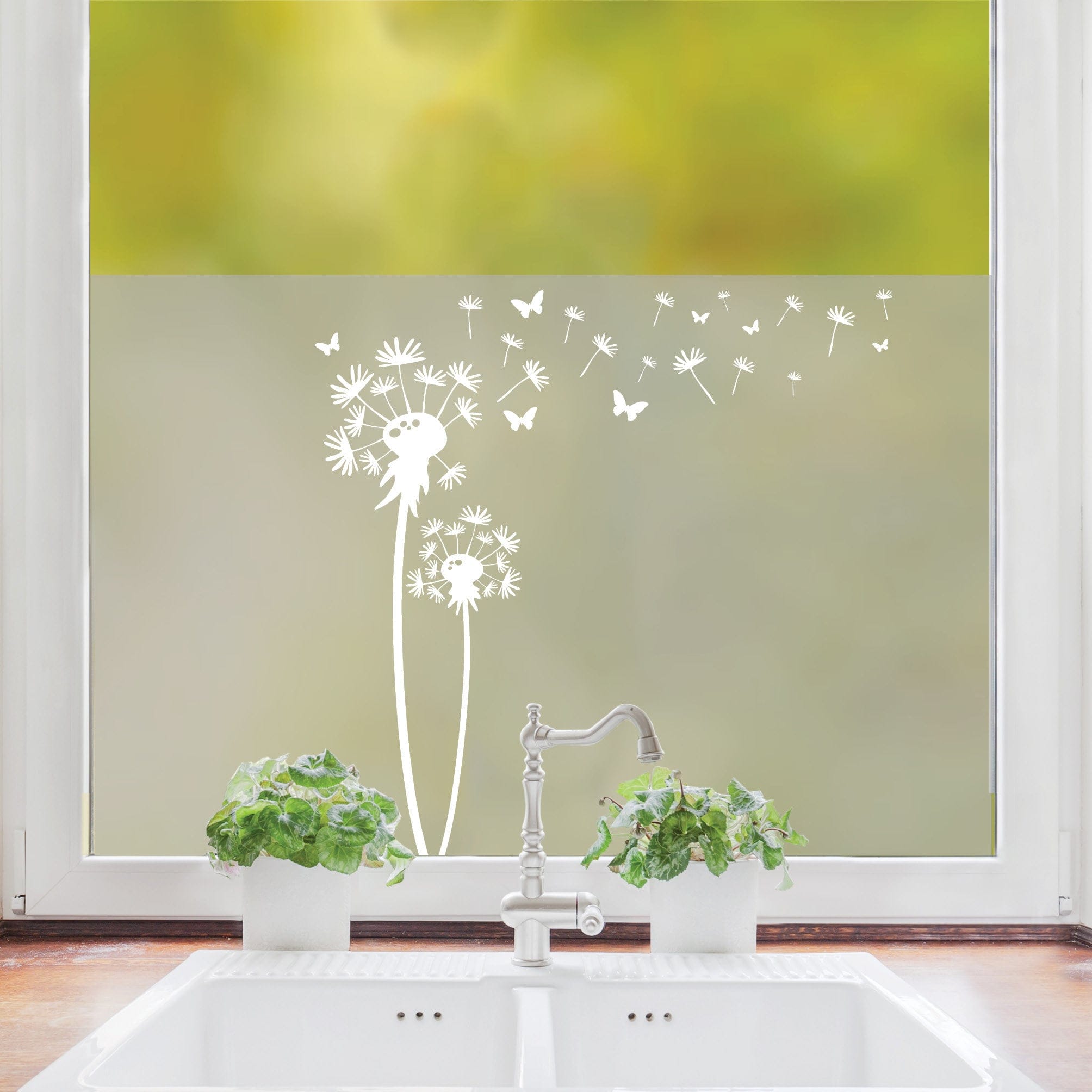 Sichtschutzfolie Fenster Küche Pusteblume mit Schmetterlingen Fensterfolie Fensterdeko Milchglasfolie