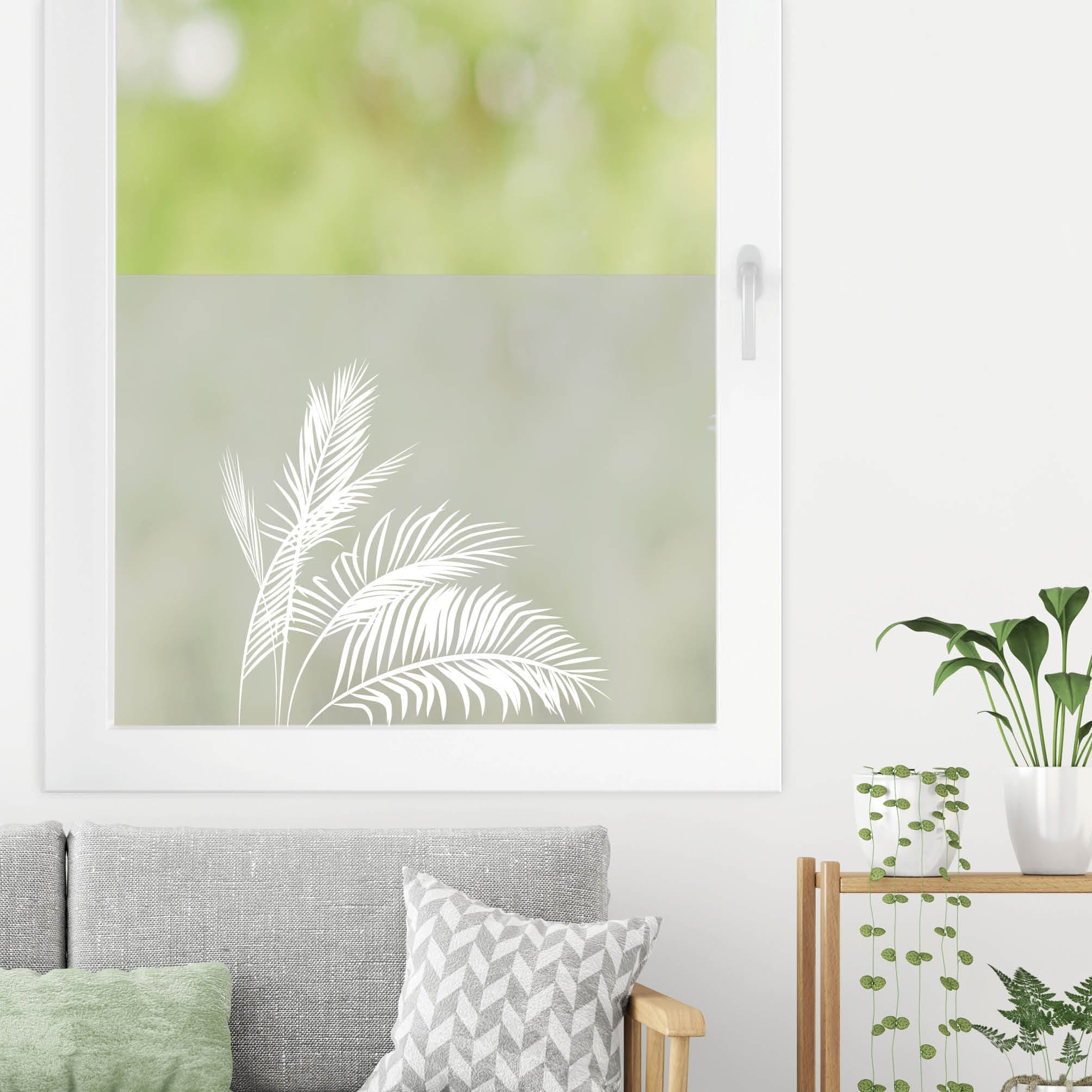 Sichtschutzfolie filigrane Palmenblätter Palmenwedel Fensterfolie Fensterdeko Milchglasfolie Sichtschutz