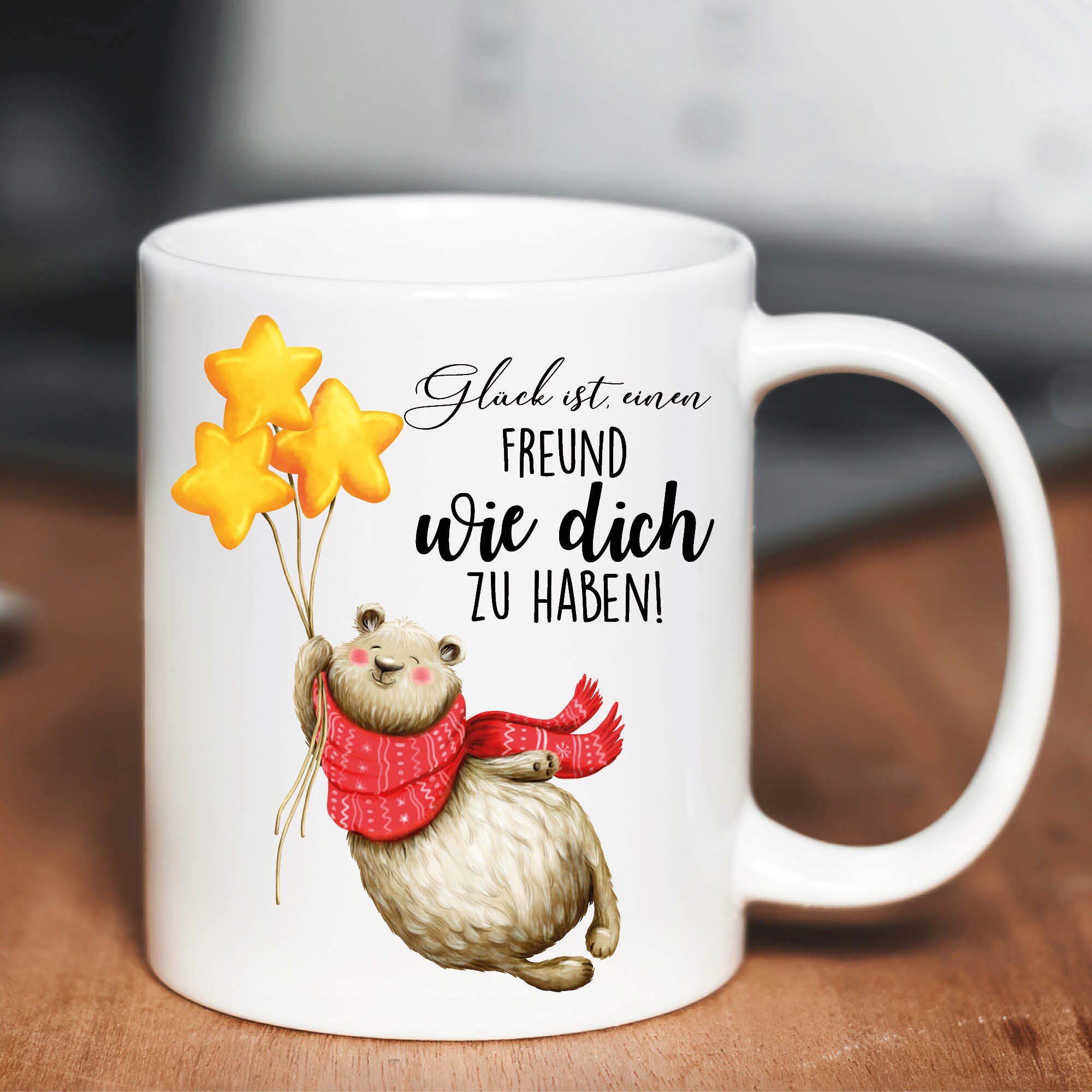 Tasse bedruckt Bär Glück ist, eine Freundin/einen Freund wie dich zu haben