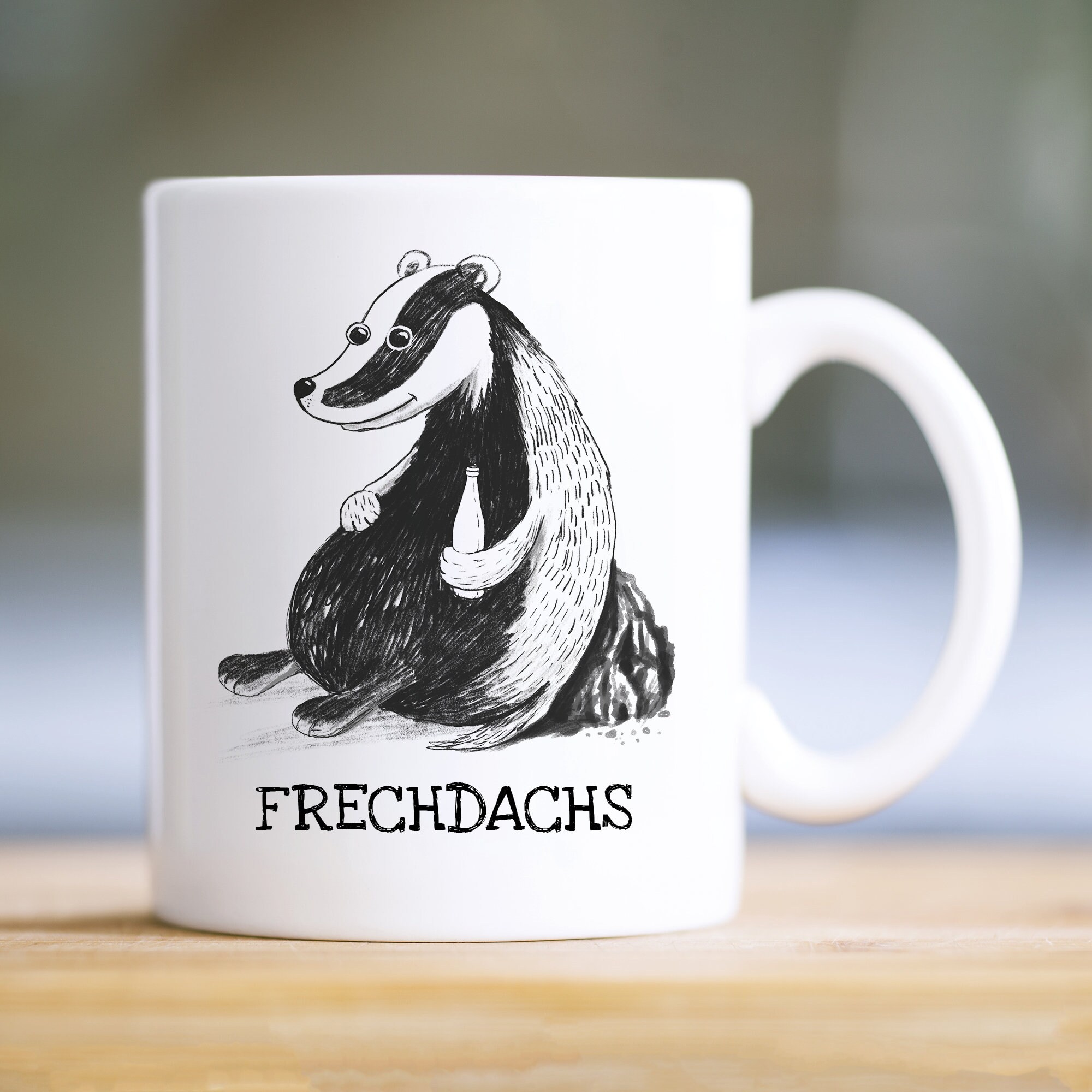 Tasse bedruckt Dachs Aufschrift Frechdachs, Kaffeetasse weiß, Geschenk Geburtstag 330 ml