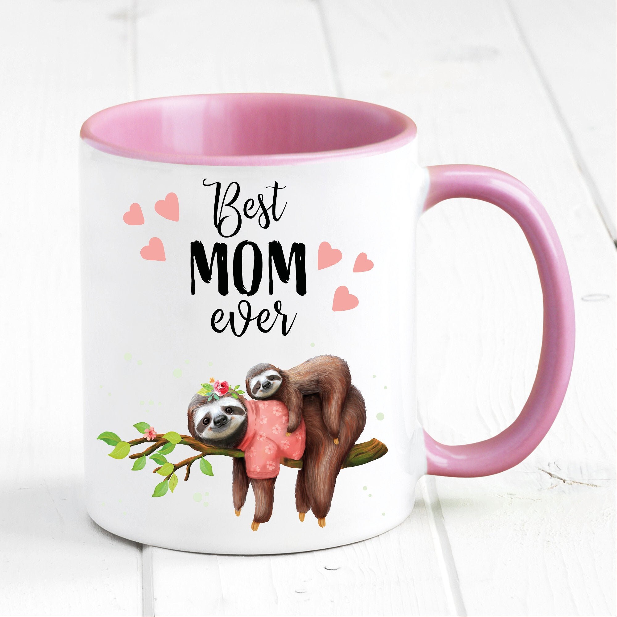 Tasse bedruckt Faultier Best Mom ever Geschenk Geburtstag Kaffeetasse Kaffeebecher