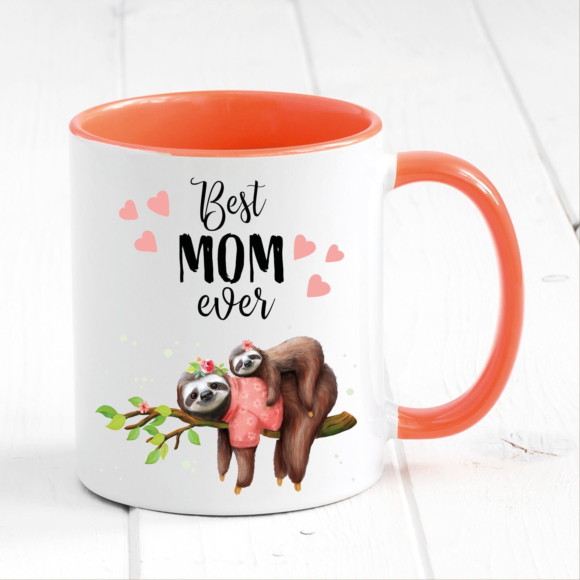 Tasse bedruckt Faultier Best Mom ever Geschenk Muttertag Geburtstag Kaffeetasse Kaffeebecher Spülmaschinenfest Keramik