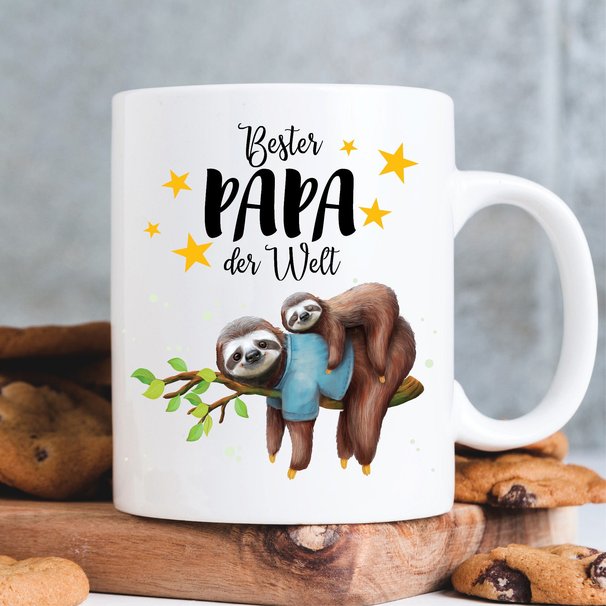 Tasse bedruckt Faultier Bester Papa der Welt Geschenk Vatertag Geburtstag Vatertagsgeschenk