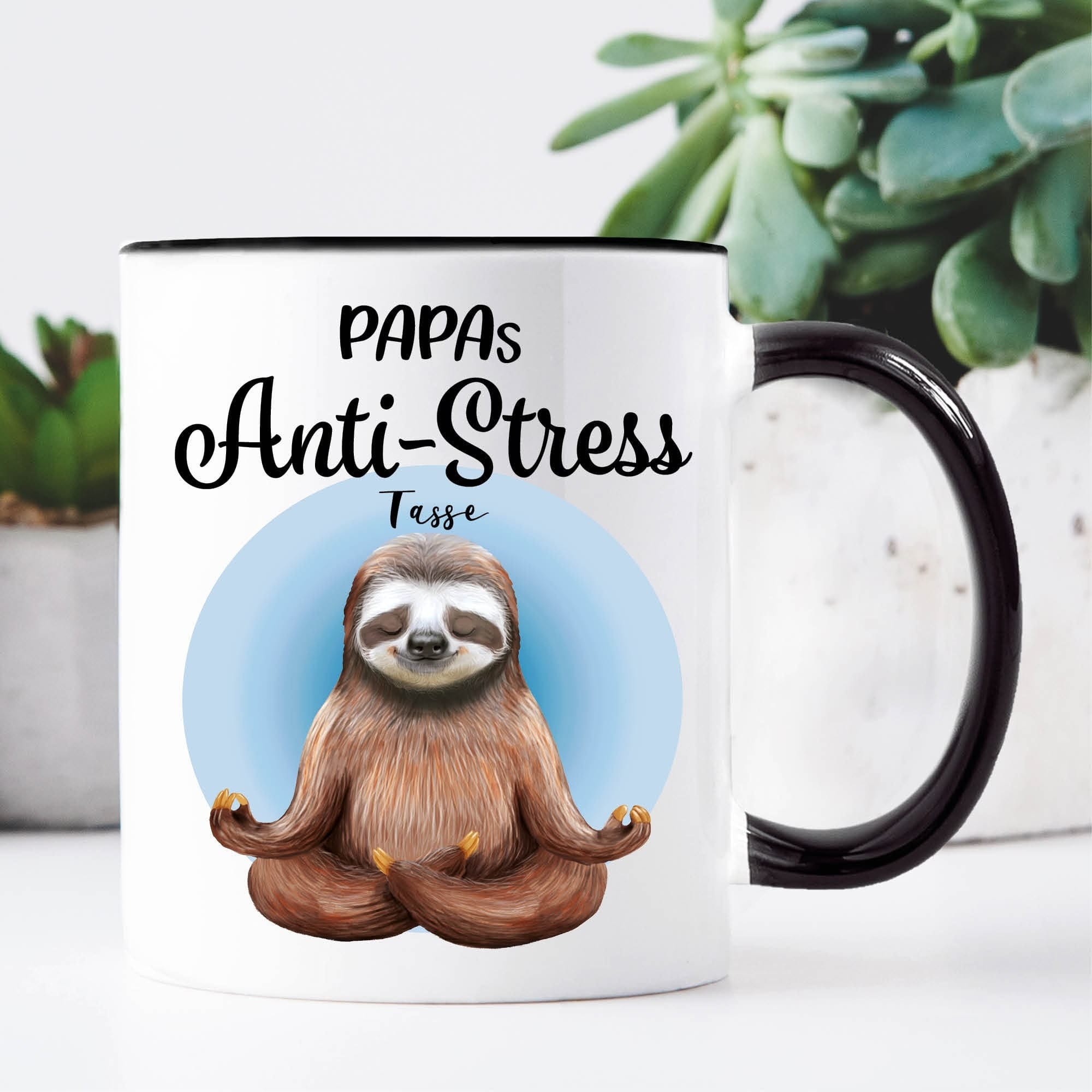 Tasse bedruckt Faultier Papas Anti-Stress Tasse, Geschenk Geburtstag Kaffeetasse Kaffeebecher, Weihnachtsgeschenk