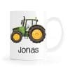 Auf dem Bild ist das Produkt: Tasse bedruckt mit einem grünen Traktor Trecker, Geschenk Geburtstag für Jungen zum Preis von €16.9 abgebildet.