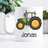 Auf dem Bild ist das Produkt: Tasse bedruckt mit einem grünen Traktor Trecker, Geschenk Geburtstag für Jungen zum Preis von €16.9 abgebildet.