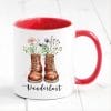 Auf dem Bild ist das Produkt: Tasse bedruckt mit Wanderstiefeln und Wildblumen Wanderlust Geschenk Geburtstag Naturliebhaber Kaffeetasse Kaffeebecher zum Preis von €17.9 abgebildet.
